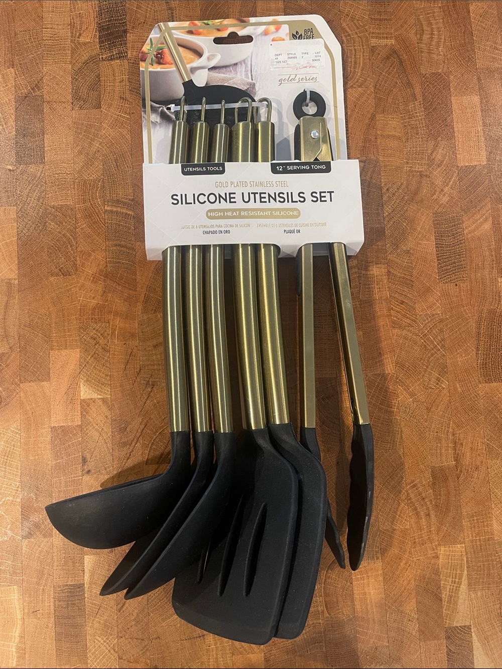 Gold Plated Stainless Steel Silicone Utensils Set - Black Heads